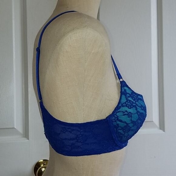 Bra Victoria's Secret Demi Cup Lace Lined Blue WOMEN'S WOMAN'S Size 32 C - Picture 2 of 7